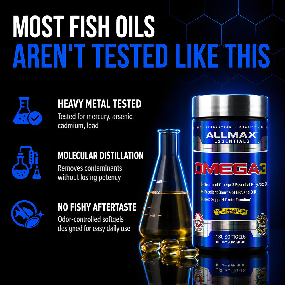 ALLMAX Omega 3, Ultra Pure Cold Water Fish Oil Concentrate, 180 Count