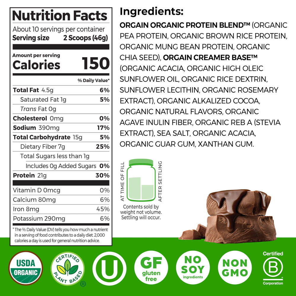 Orgain Organic Vegan Protein Powder, Creamy Chocolate Fudge, 2.03 lb
