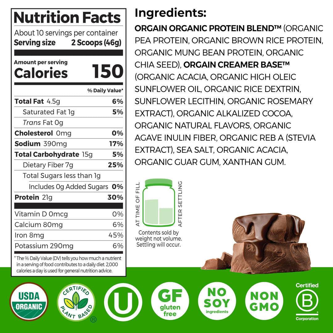 Orgain Organic Vegan Protein Powder, Creamy Chocolate Fudge, 2.03 lb