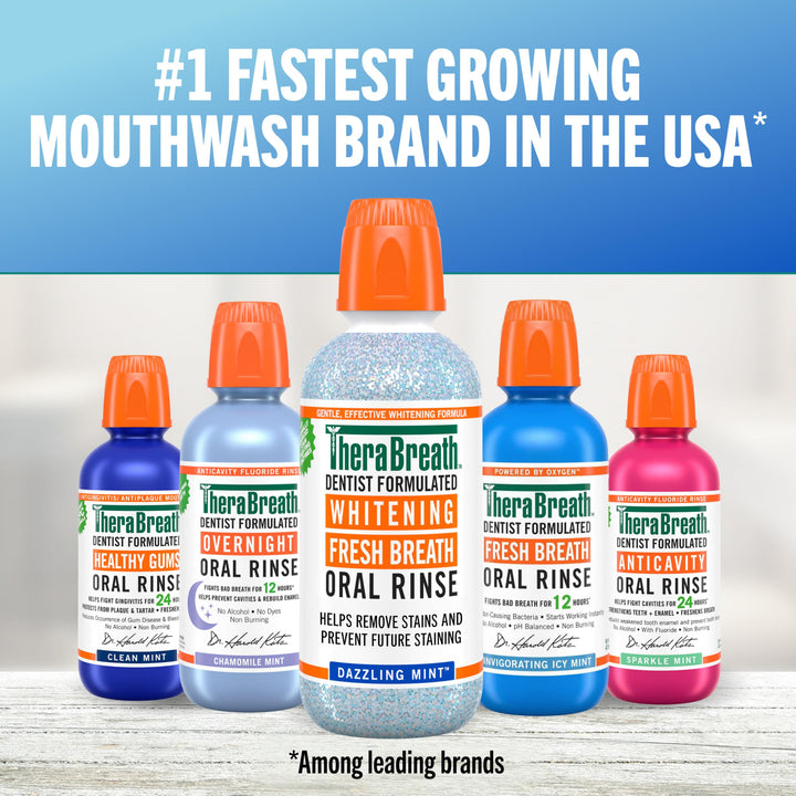 TheraBreath Whitening Mouthwash, Dazzling Mint, 16 oz, Pack of 2