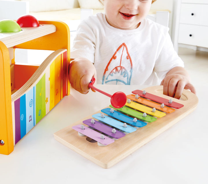 Hape Pound & Tap Bench With Slide Out Xylophone, Wooden Musical Pounding Toy