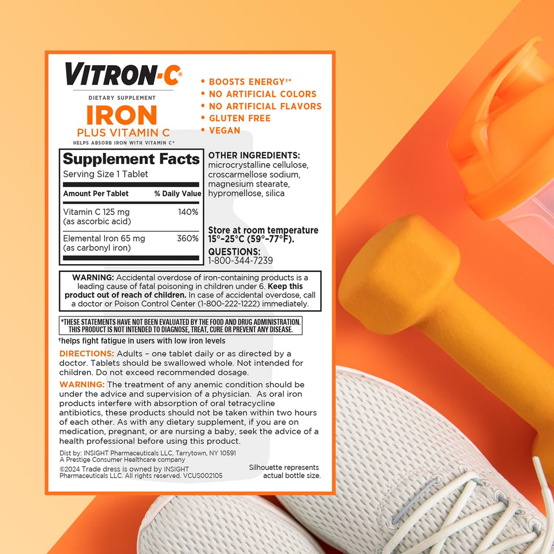 Vitron-C Iron Supplement Plus Vitamin C, 60 Count