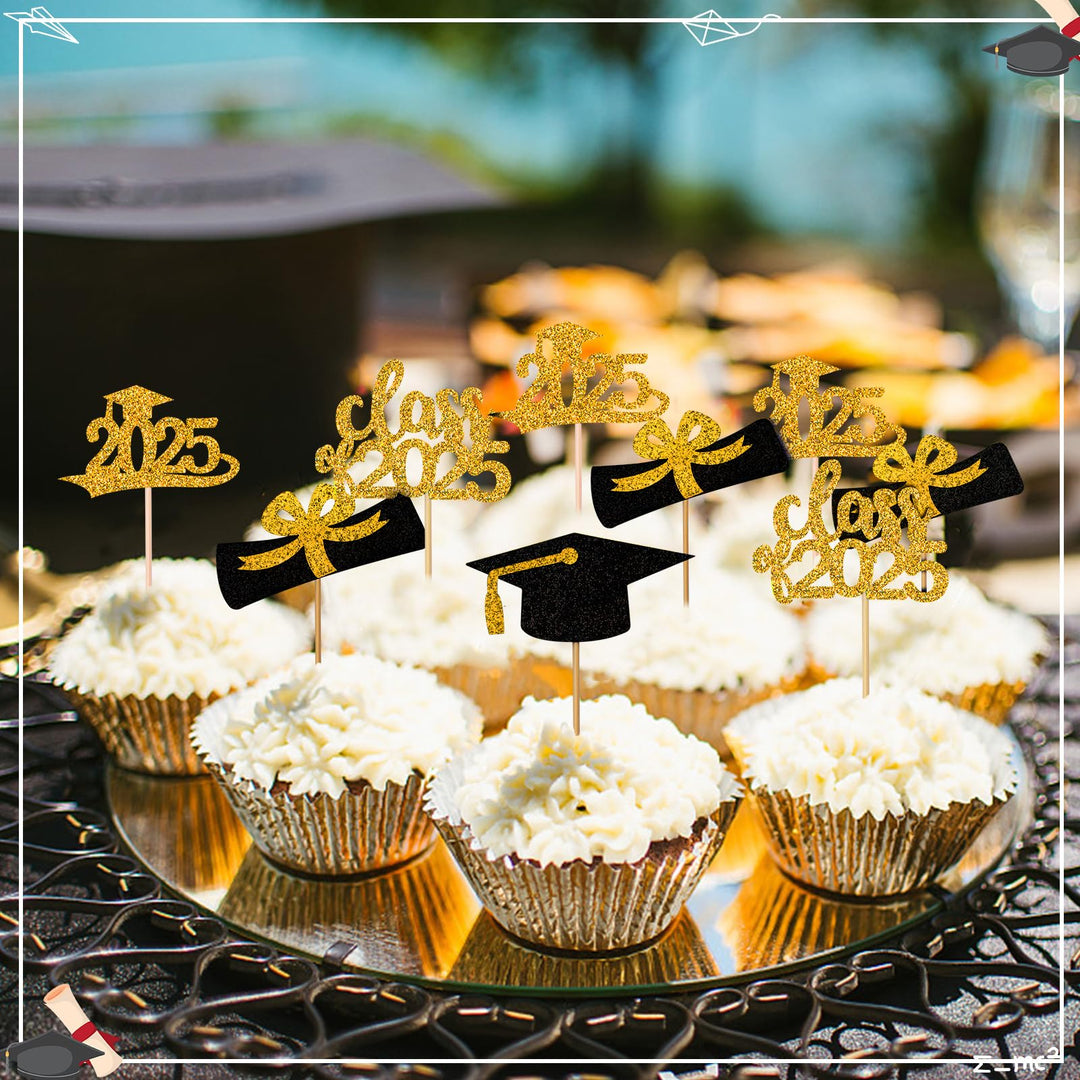 SANNIX Graduation Cupcake Toppers, Gold, 96 Count