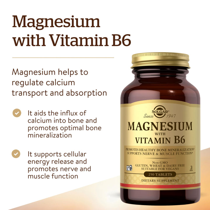 Solgar Magnesium With Vitamin B6, 250 Count
