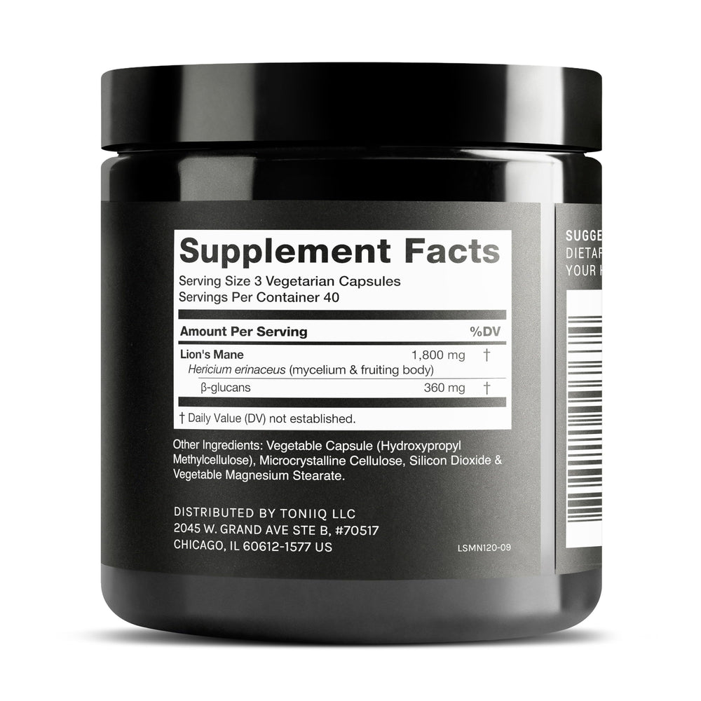 Toniiq Lion's Mane Mushroom Supplement, 1800 mg, 120 Count