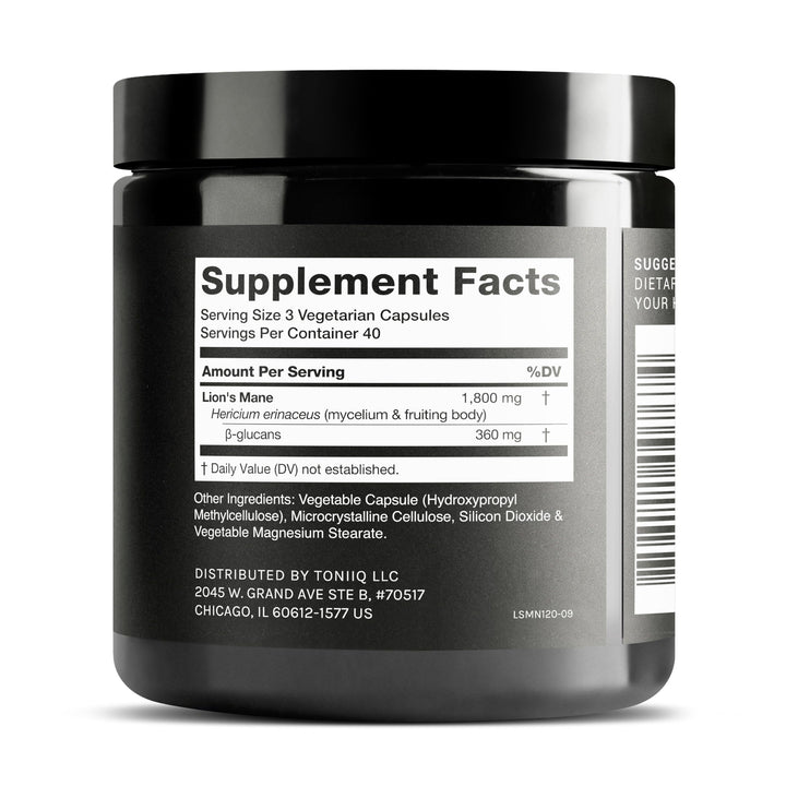Toniiq Lion's Mane Mushroom Supplement, 1800 mg, 120 Count