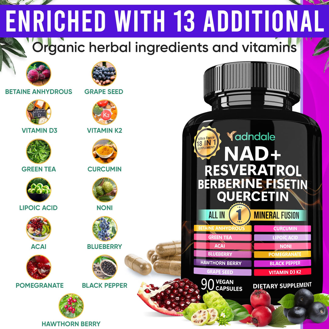 Adndale NAD Supplement And Resveratrol, 300 mg, 1000 mg, 90 Count