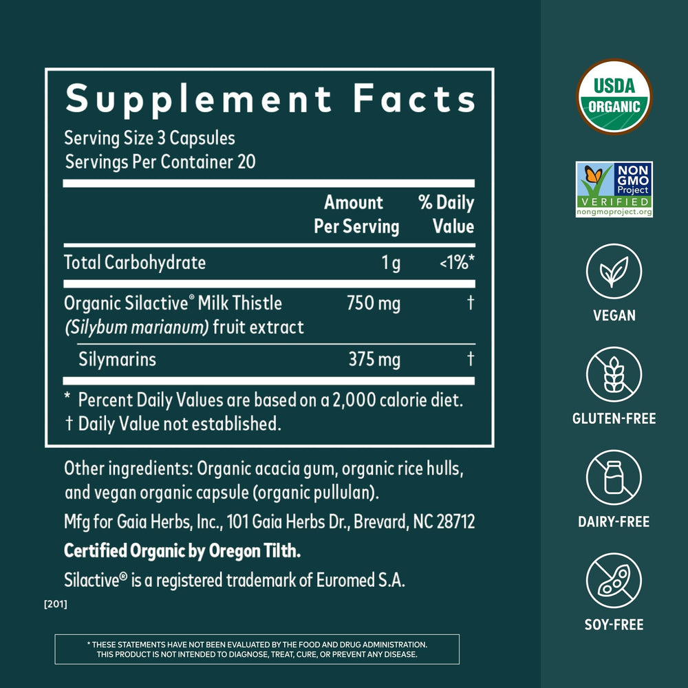 Gaia Herbs Milk Thistle Liver Supplement, 60 Count