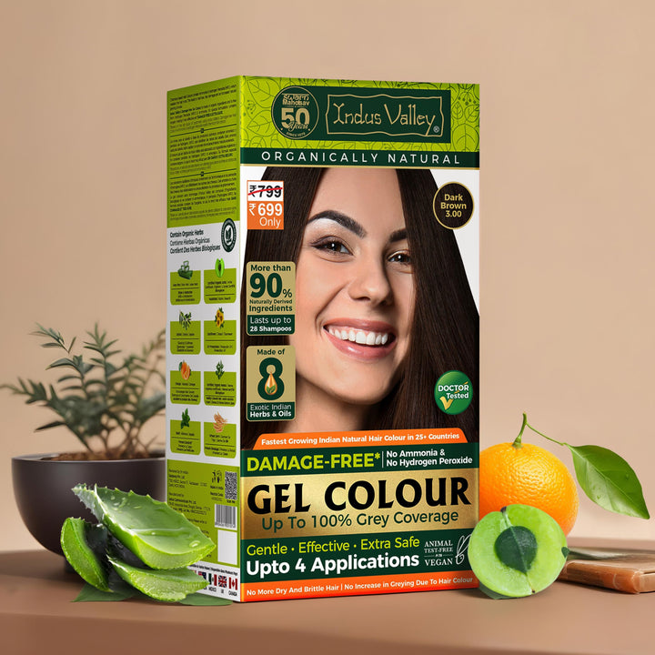 INDUS VALLEY Natural Organic Damage Free Permanent Gel Hair Color, Dark Brown 3.0, 20 g, 200 ml