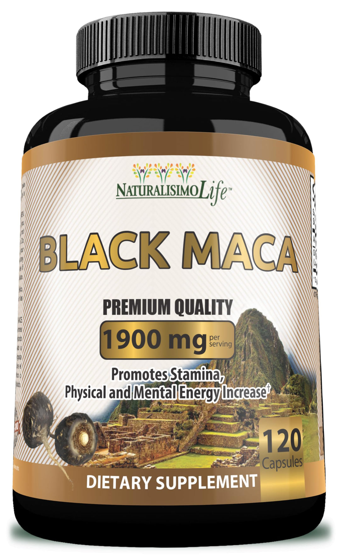 NaturalisimoLife Maca Supplement, Black, 950 mg, 120 Count