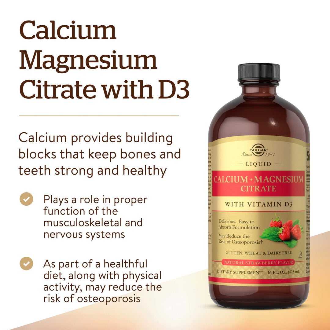 Solgar Liquid Calcium Magnesium D3, Strawberry, 16 oz