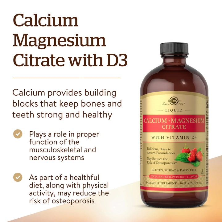 Solgar Liquid Calcium Magnesium D3, Strawberry, 16 oz