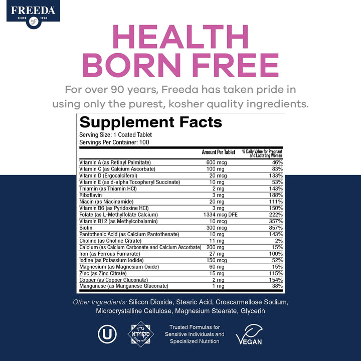 Freeda Prenatal Vitamins, 100 Count