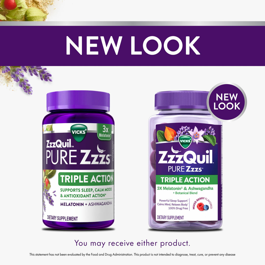 ZzzQuil Pure Zzzs Triple Action Melatonin Gummies, 6 mg, 60 Count