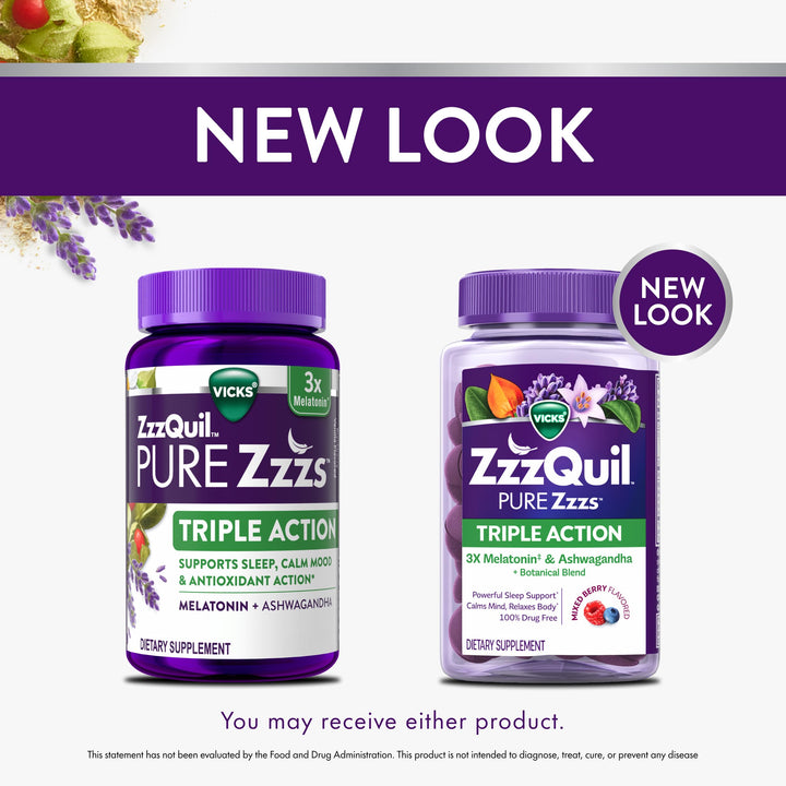 ZzzQuil Pure Zzzs Triple Action Melatonin Gummies, 6 mg, 60 Count