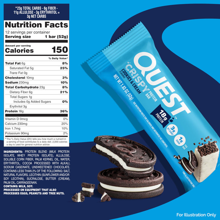 Quest Crispy Cookies & Cream Protein Bar, 12 Count