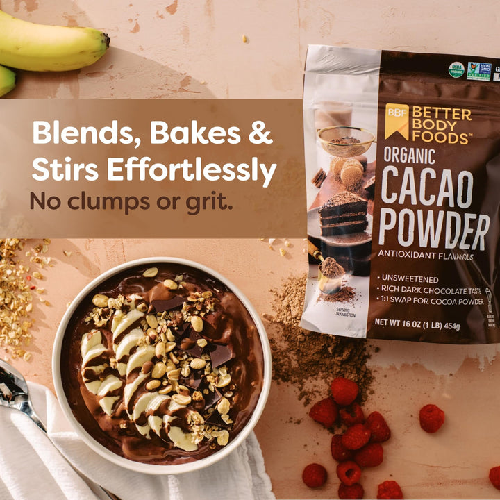 BetterBody Foods Organic Cacao Powder, Unsweetened, 16 oz