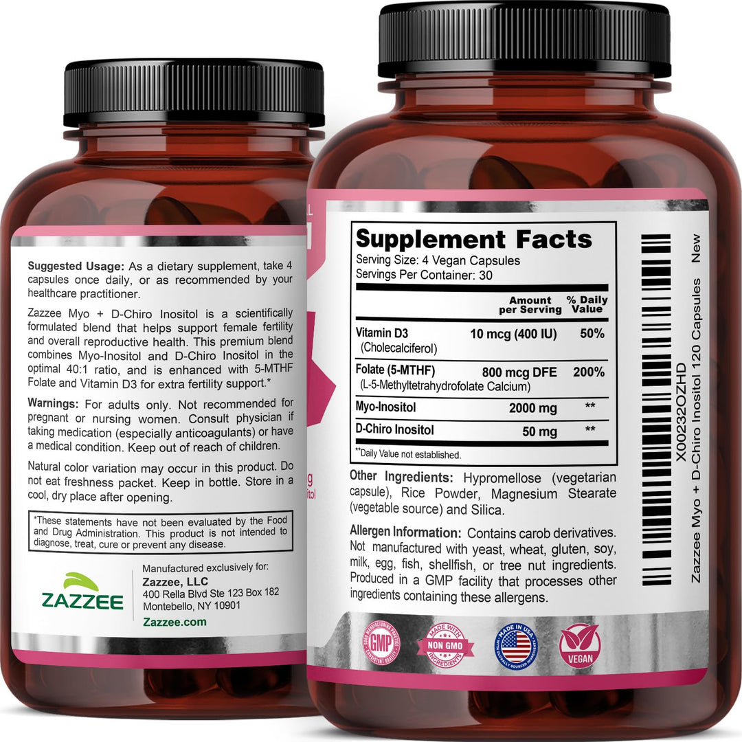 Zazzee Myo-Inositol D-Chiro Vitex Capsules, 120 Count