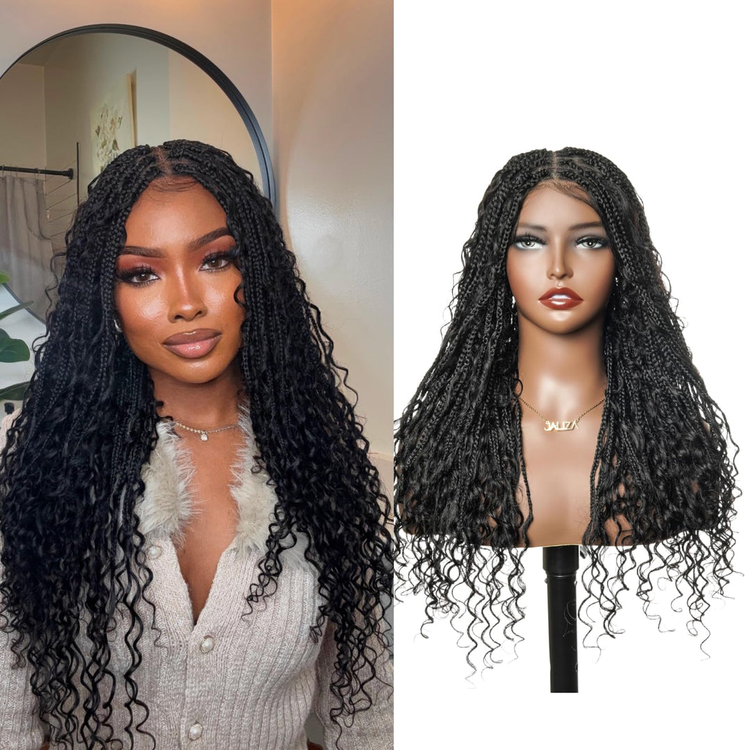 JALIZA Boho Curls Box Braided Wig, Black 1B, 24 Inch
