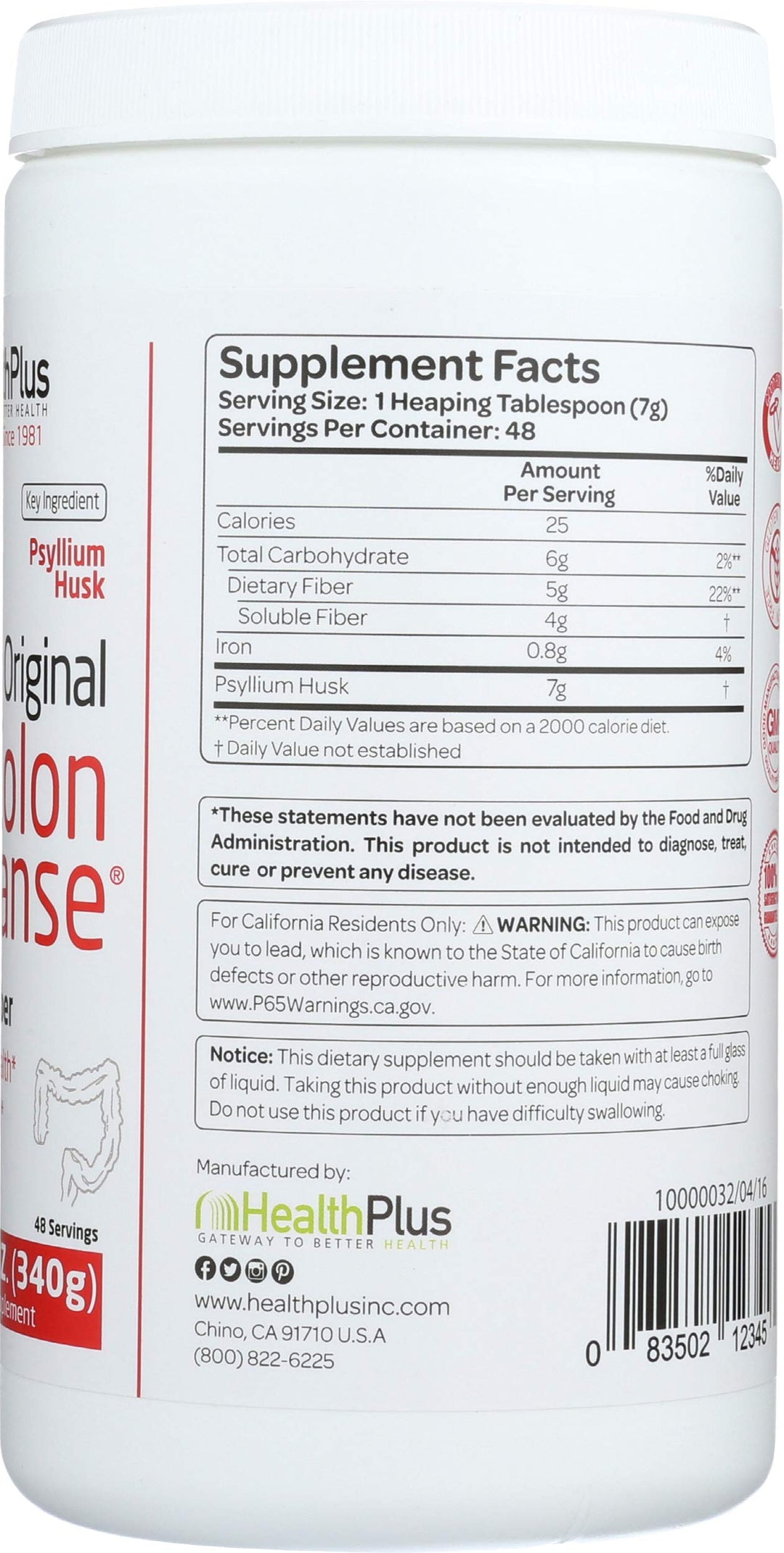 Health Plus Colon Cleanse Psyllium, 12 oz