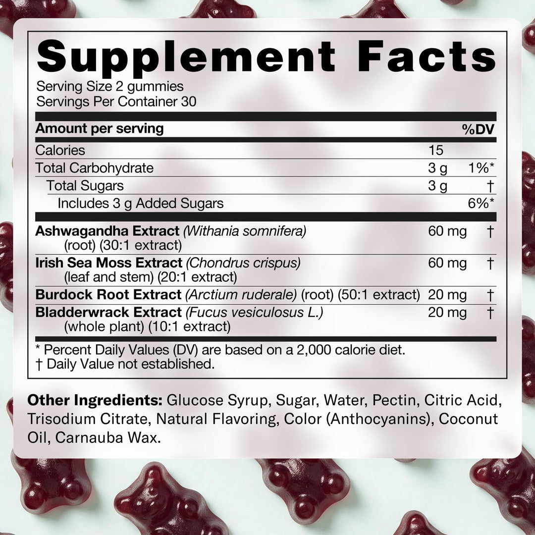 TrueSeaMoss Irish Sea Moss Gummies with Burdock Root and Bladderwrack, 60 Count