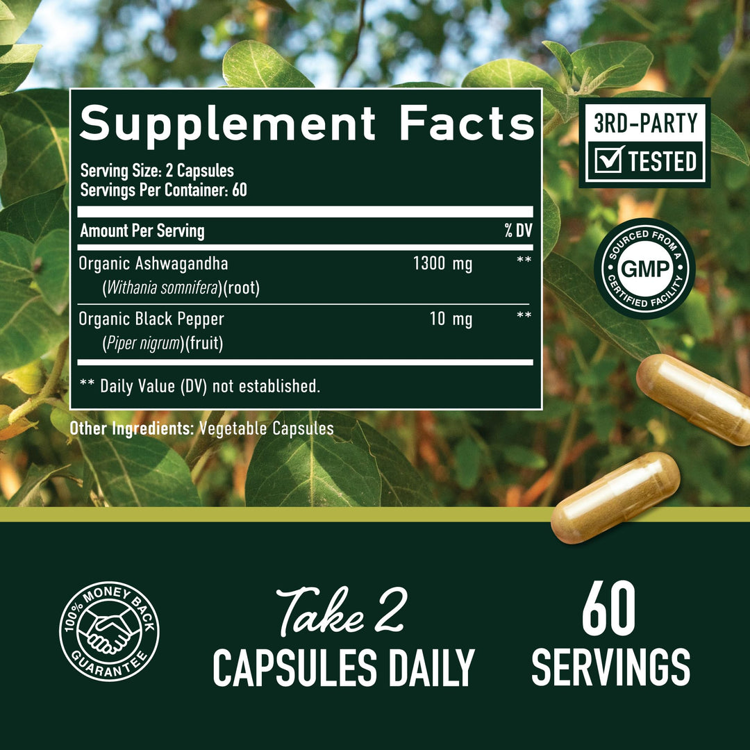 SMNutrition Ashwagandha Root Extract Supplement, 1300 mg, 120 Count
