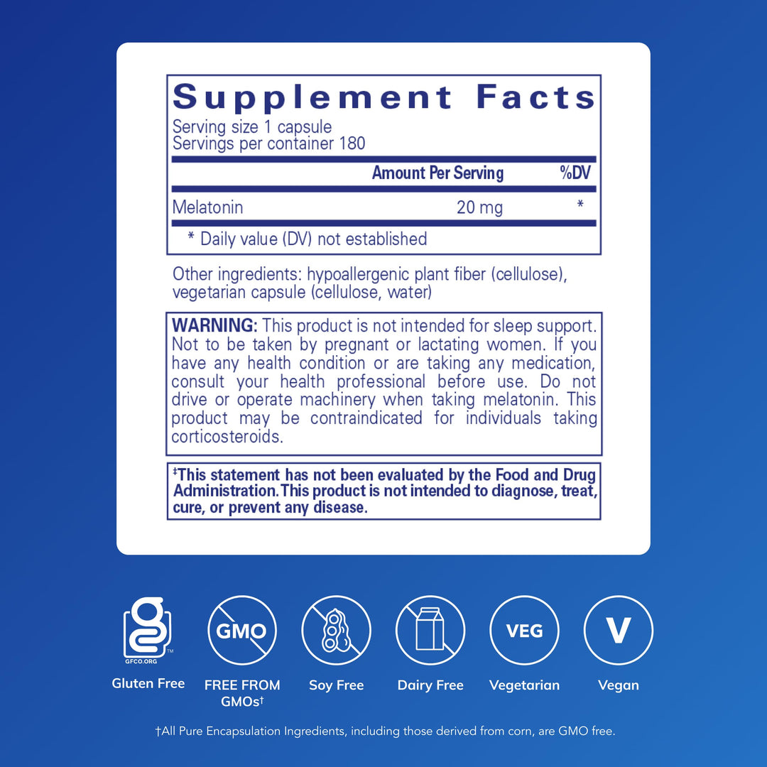 Pure Encapsulations Melatonin, 20 mg, 180 Count