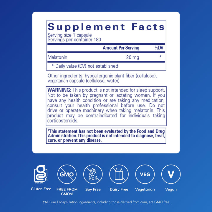 Pure Encapsulations Melatonin, 20 mg, 180 Count