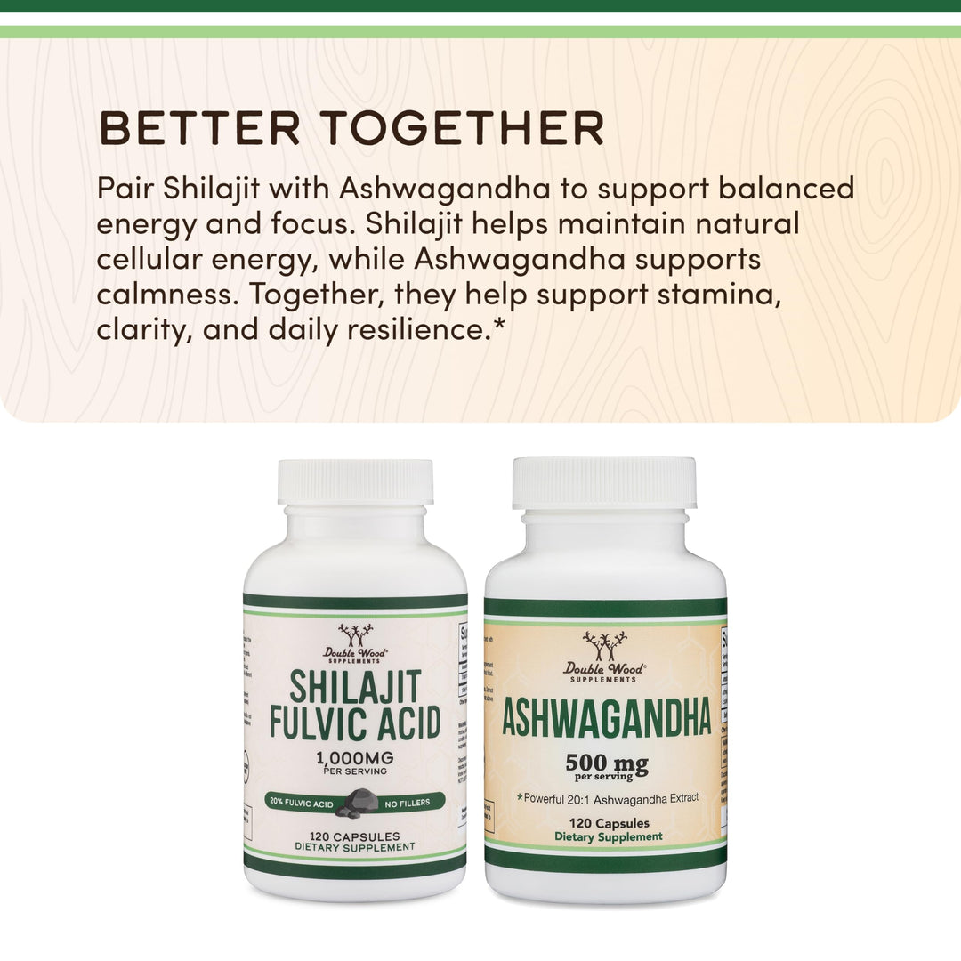 Double Wood Supplements Shilajit, 1,000 mg, 120 Count