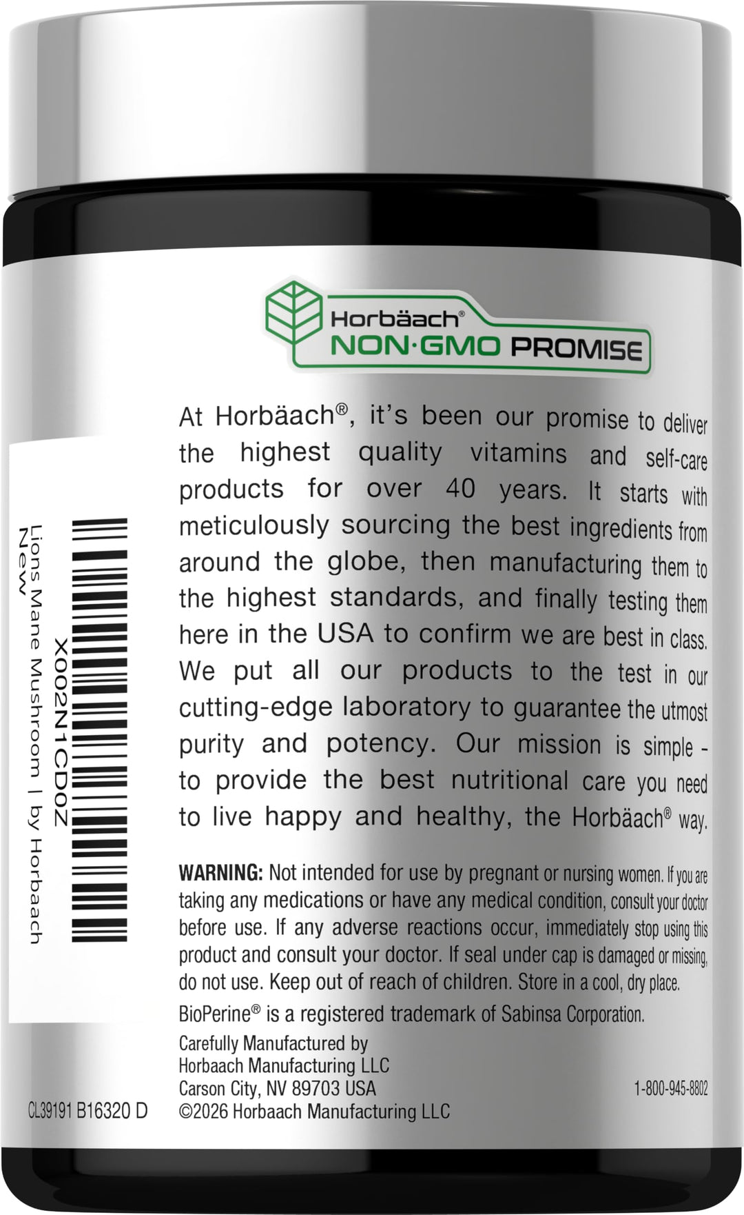 Horbäach Lions Mane Mushroom Extract, 120 Count