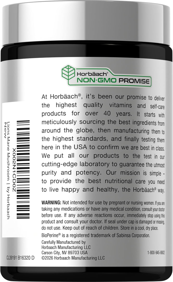 Horbäach Lions Mane Mushroom Extract, 120 Count