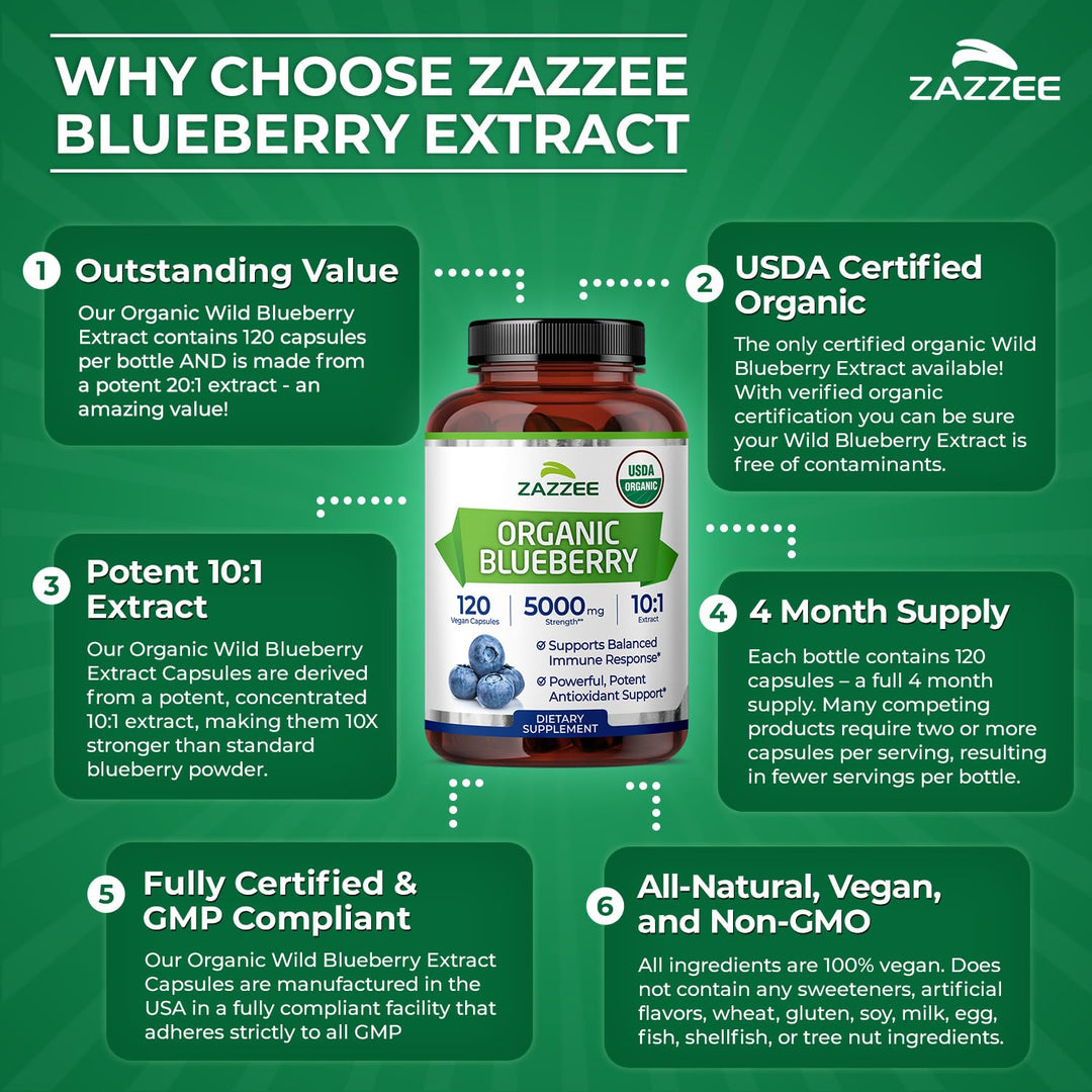 Zazzee Blueberry Extract, 5000 mg, 120 Count