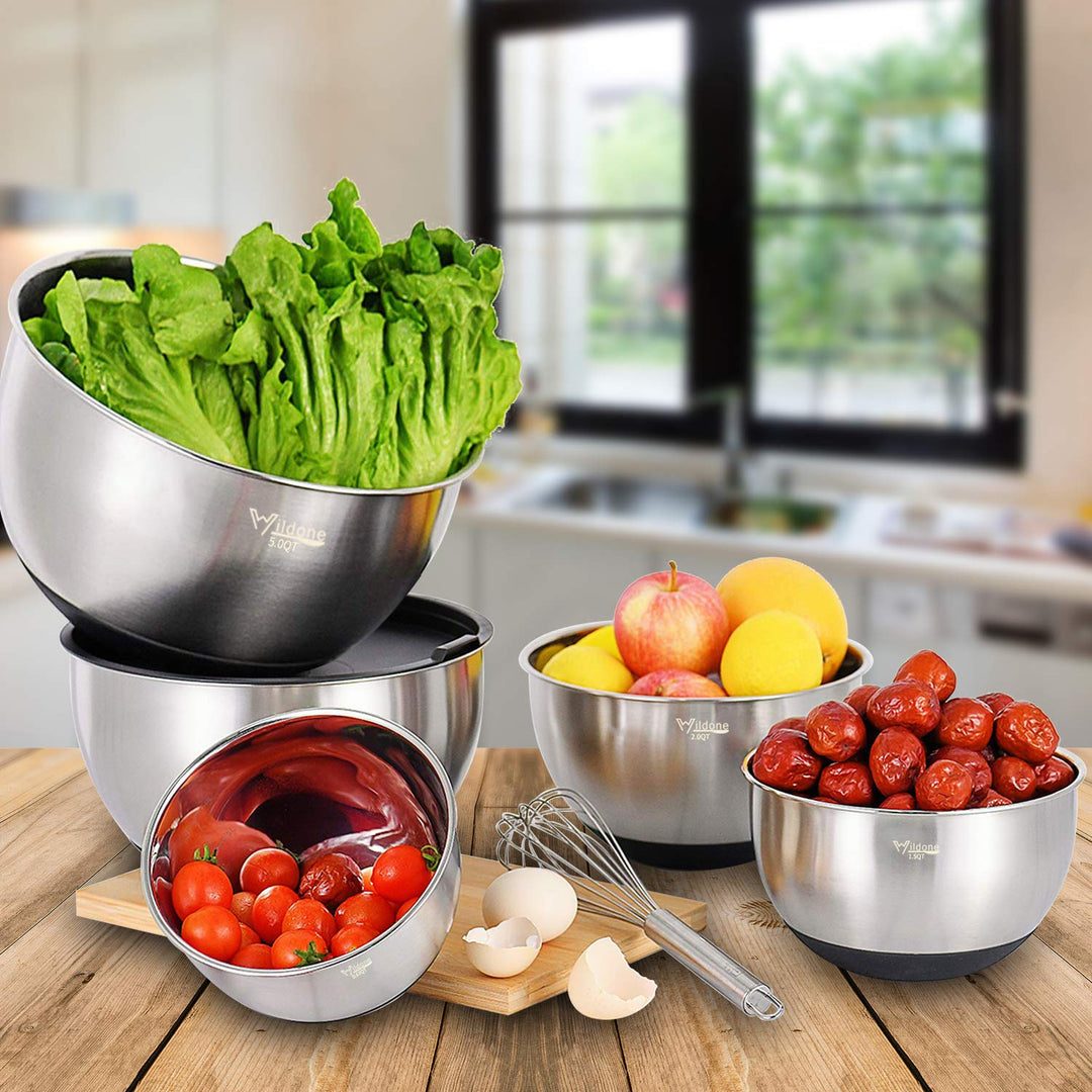 Wildone Mixing Bowls, Set of 5, 5 qt, 3 qt, 2 qt, 1.5 qt, 0.63 qt
