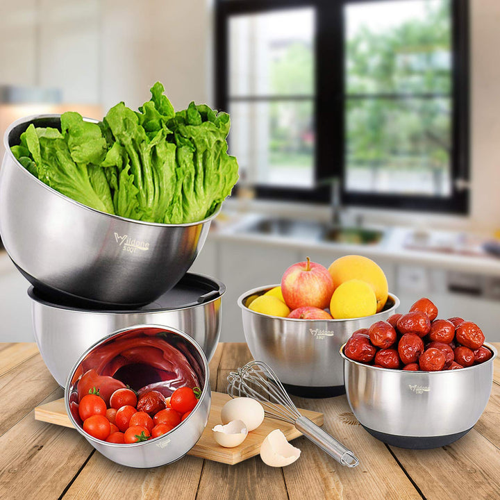 Wildone Mixing Bowls, Set of 5, 5 qt, 3 qt, 2 qt, 1.5 qt, 0.63 qt