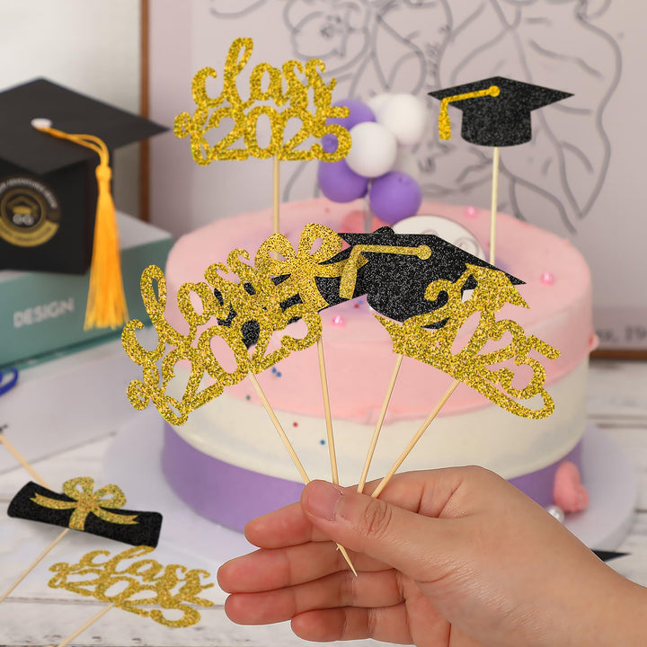 SANNIX Graduation Cupcake Toppers, Gold, 96 Count