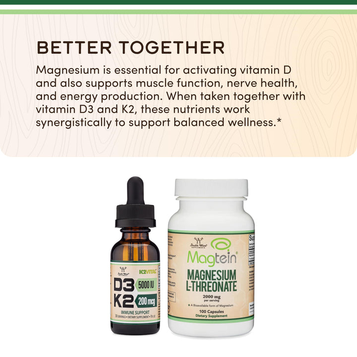 Double Wood Supplements Vitamin D3 + K2 Drops, 5000 IU + 200 mcg, 30 Count