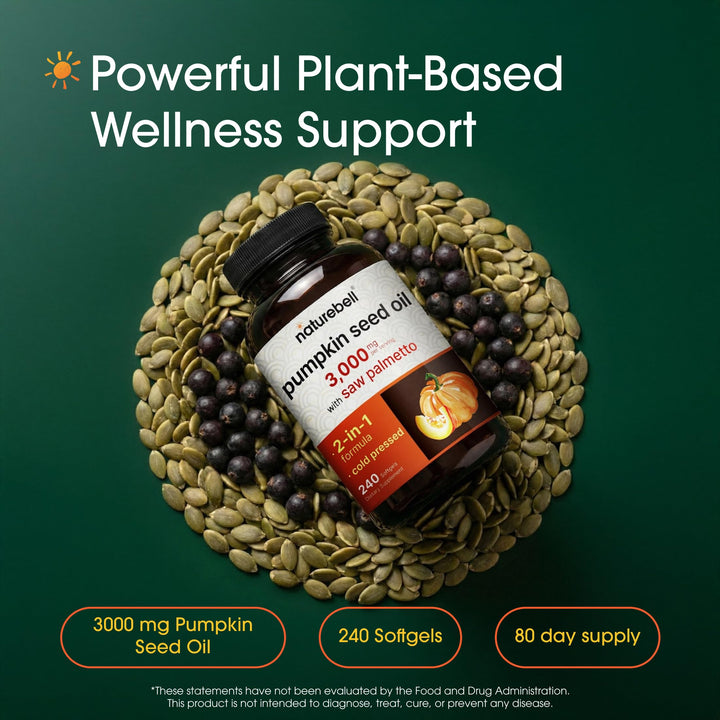 NatureBell Virgin Pumpkin Seed Oil with Saw Palmetto, 3,000mg, 240 Count
