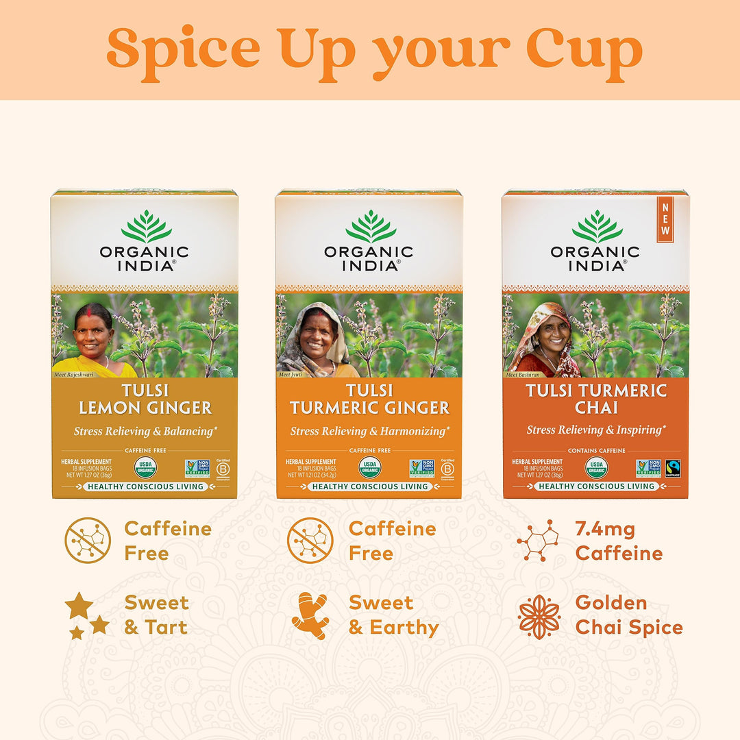 ORGANIC INDIA Tulsi Ginger Turmeric Tea, 18 Count