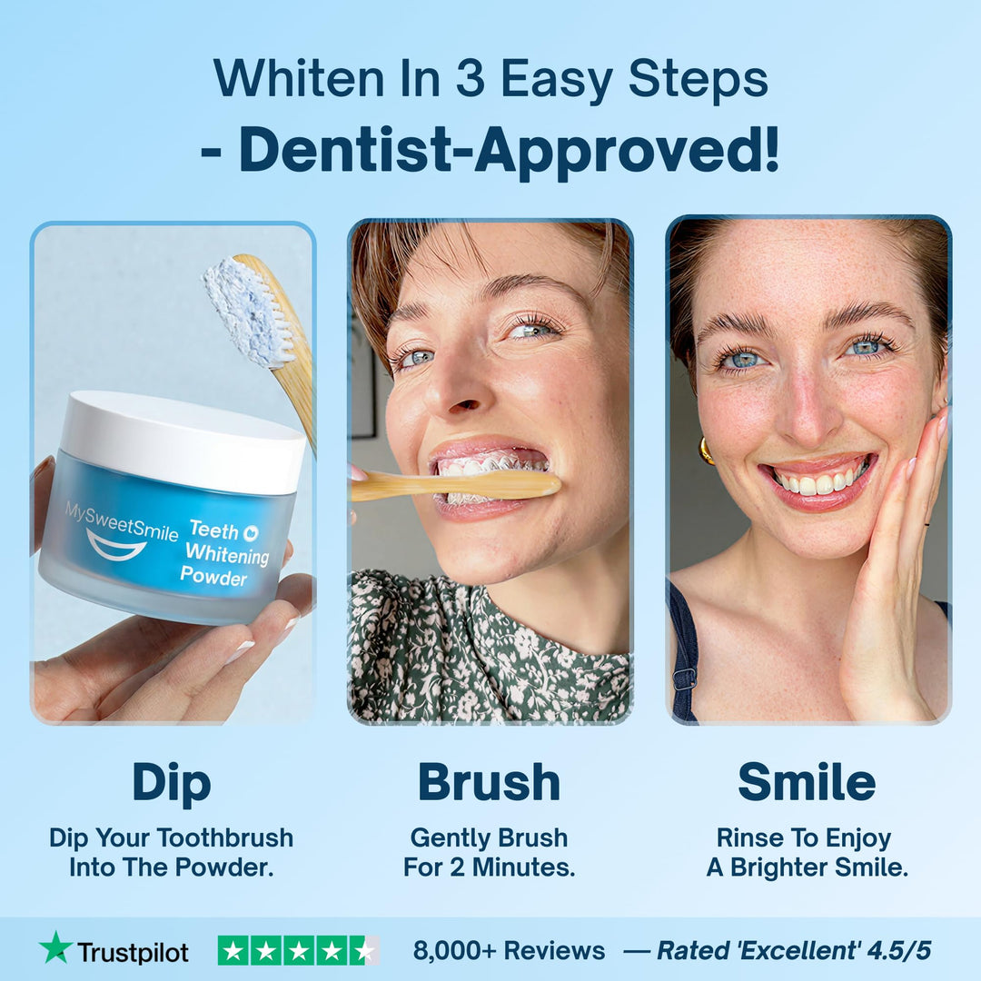 MySweetSmile Teeth Whitening Powder, Cool Mint, 6 Month Supply
