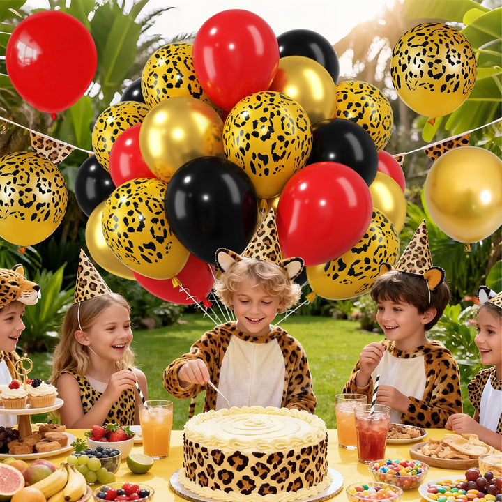 Vibzox Cheetah Balloons, Red Black Gold, 12 Inch