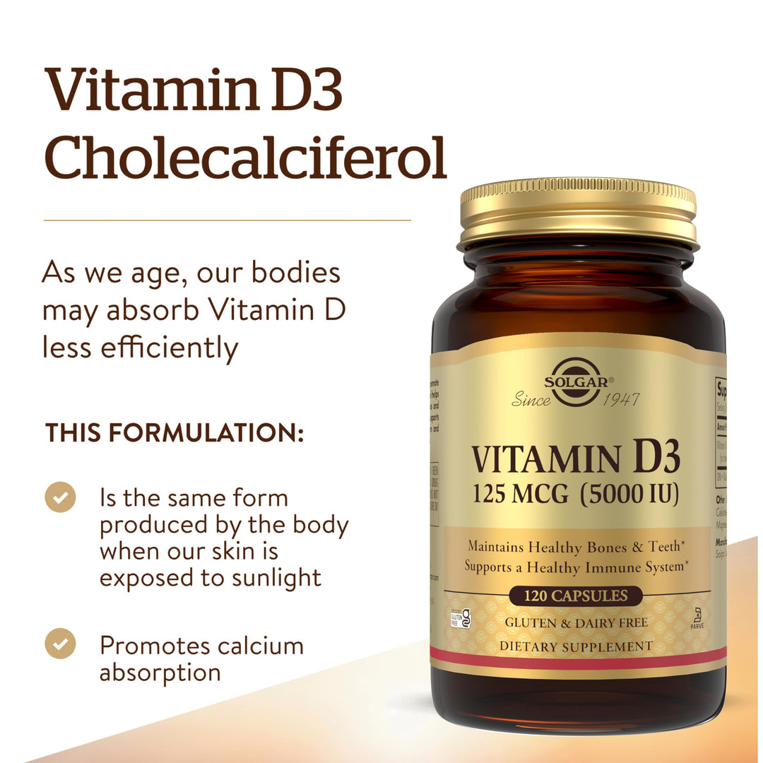 Solgar Vitamin D3 125 mcg, 120 Count