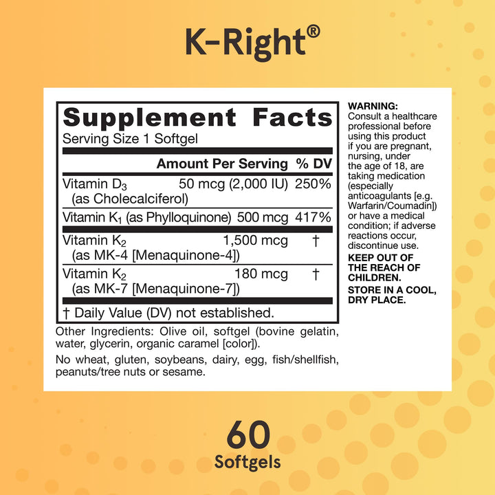 Jarrow Formulas K-Right Vitamin K2 MK-7 and D3, 60 Count
