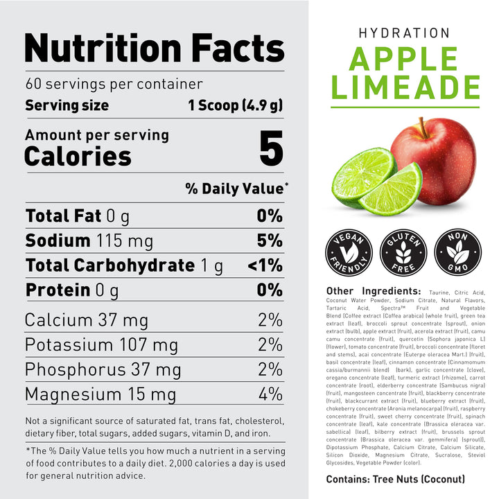 Kaged Electrolytes Hydration Powder, Apple Limeade, 60 Servings