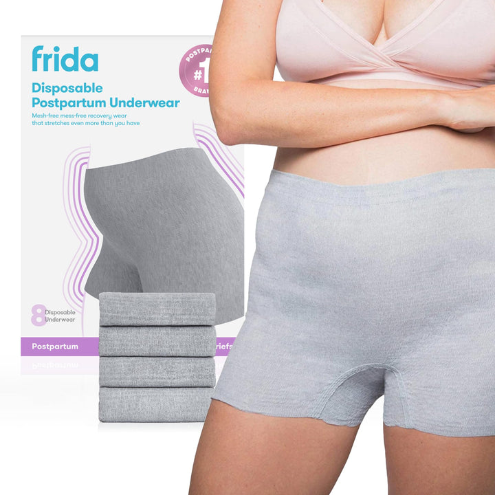 Frida Mom Postpartum Boyshort Underwear, Grey, 8 Count