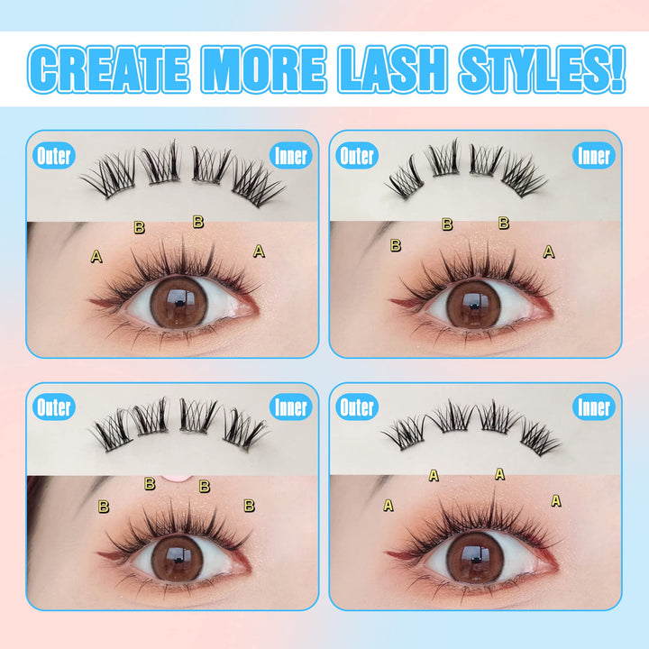 Yawamica Lash Clusters, D Curl, 2 Styles, 80 Count