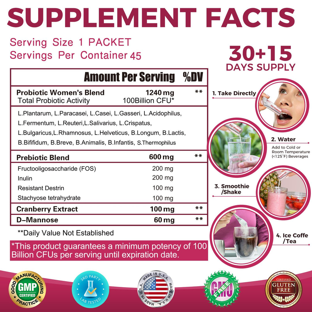 ZEBORA Probiotics For Women, 100 Billion CFUs, 45 Packets