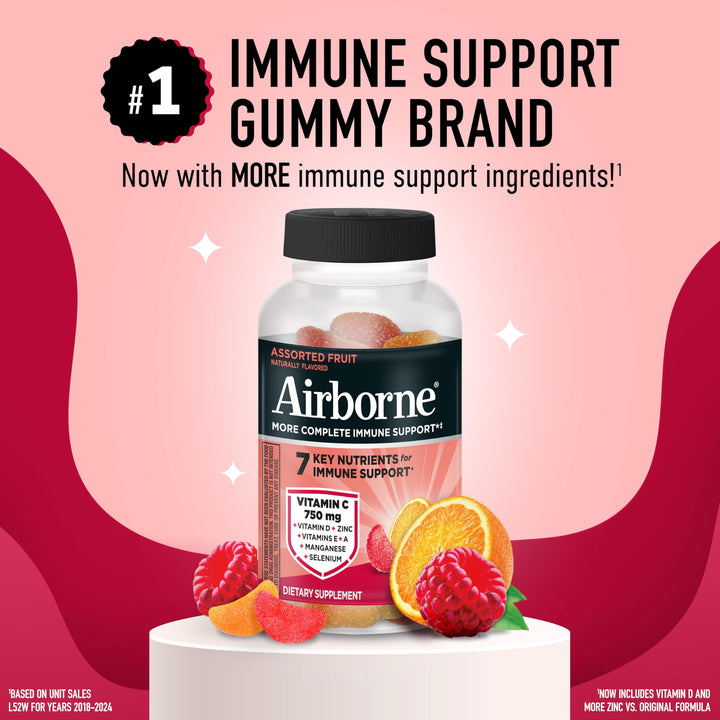 Airborne Assorted Fruit Flavored Gummies, Vitamin C 1000mg, 21 Count