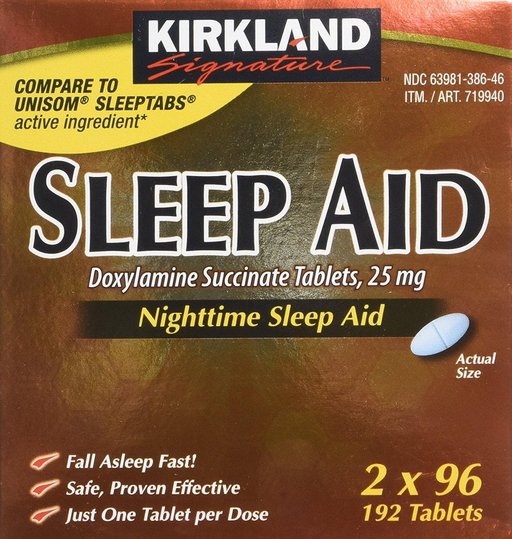 KIRKLAND SIGNATURE Sleep Aid Doxylamine Succinate, 25 mg, 96 Count, Pack of 2