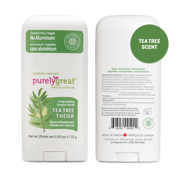 Purelygreat Natural Deodorant Stick, Tea Tree Scent, 2.64 oz