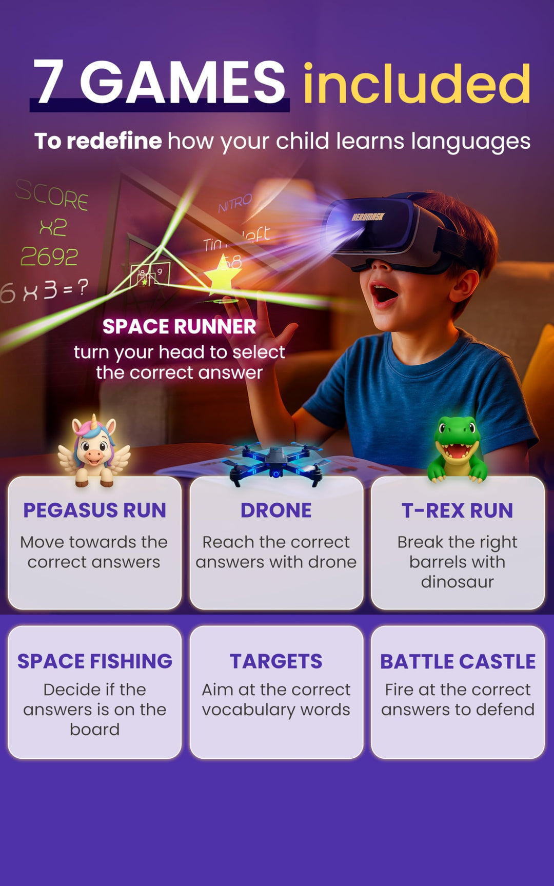 Heromask Educational VR Headset, Spanish Games, Kids